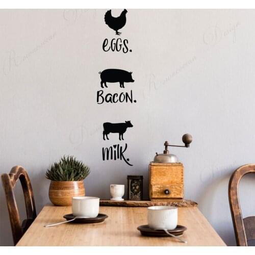 Farmhouse Style Kitchen Wall Decals With Chicken, Pig, And Cow, Eggs, Bacon, Milk Wall Sticker Vinyl Home Decoration Mural 4370
