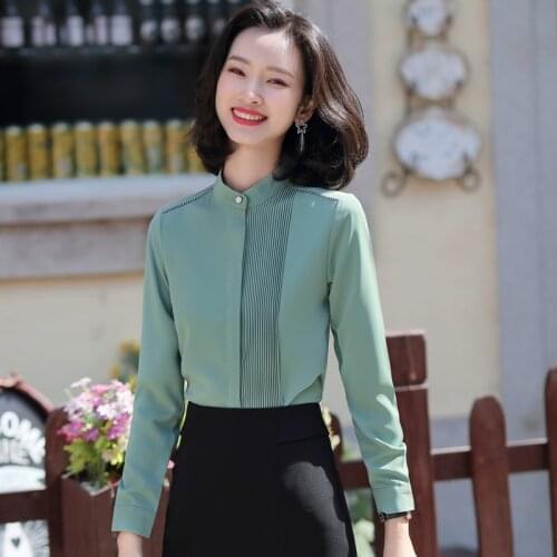 IZICFLY New Style Autumn Spring Formal Green Blouse Women Office Uniform Ladies Tops Slim Business Fashion Shirt Work Wear