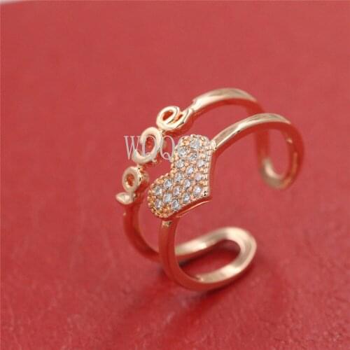 Heart-shaped Pattern Rose Gold Color CZ adjustable Ring Paved Austrian Zircon Fashion Jewelry Engagement Rings for Women C26