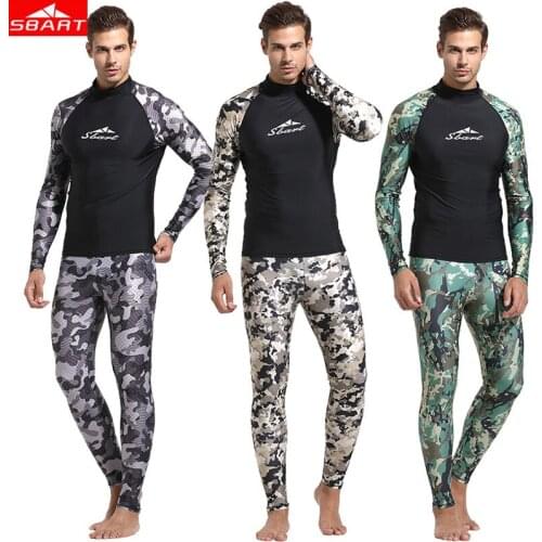 SBART Camouflage Men Rashguard Shirt Pant 2 Piece Suits Long Sleeve UV Swimming Surfing Swimsuit Plus 3XL Windsurf Bathing Suits