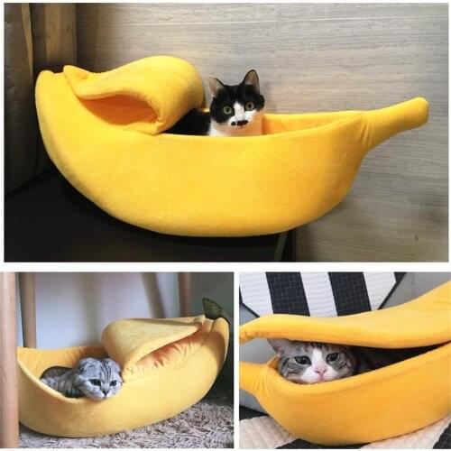 Banana Shape Cat Bed Funny Cute Cozy Cat Nesk Portable Warm Durable Pet Basket Kennel Cushion Funny Basket for Cats & Dogs