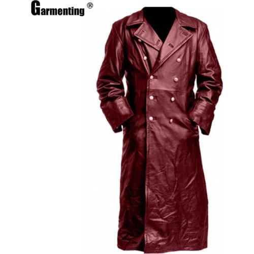Garmenting Mens Pu Leather Jacket Trend 2020 Autumn Winter Long Coats Red Black Faux Leather Outerwear Plus Size Men Clothes