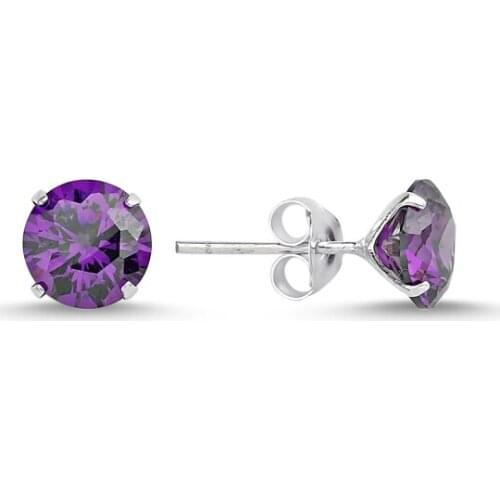 KUTAYDAN 7mm Round Amethyst Zircon Engagement Earrings 925 Sterling Silver