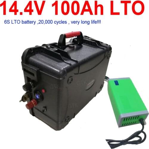Lithium titanate 14.4V 100Ah LTO battery pack BMS 6S fast charge for UPS Boat RV inverter vehicle + 10A Charger