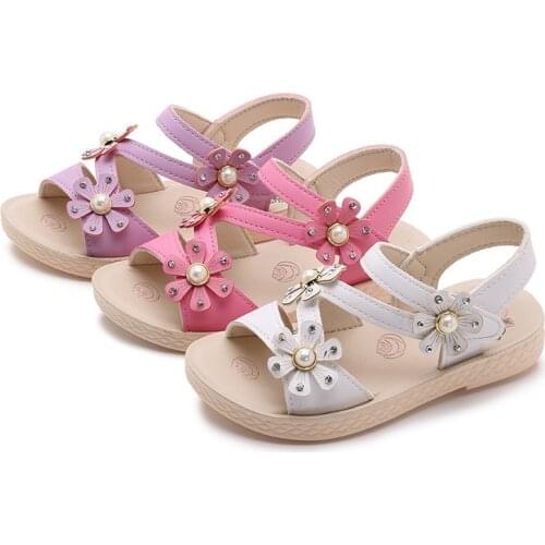 Baby Girls Anti-Slip Beach Shoes Size 21-37 Summer Children Sandals Flower Girls Princess Shoes Kids Flat Sandals