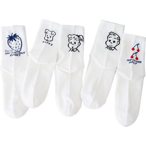 Japanese Women Socks Cartoon Tube Socks Cute Fruit Parents Dog Cotton Casual Socks Female Ladies Harajuku Skateboard Socks
