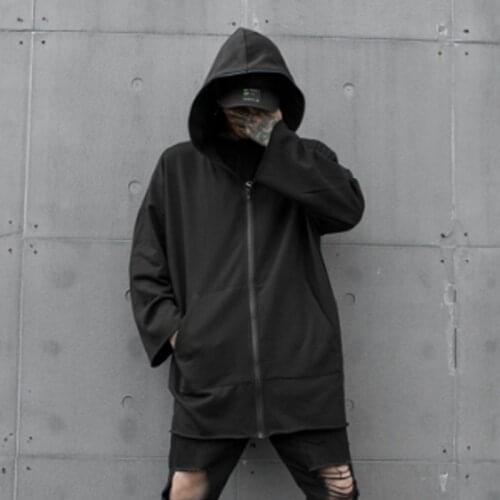 Autumn men punk hip hop thin long hoodie vintage casual zipper hoodies man fashion hooded sweatshirt oversize jackets