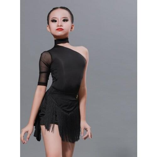 Latin Dance Dress Off-Shoulder One-Sleeve Cha Cha Tango Dancing Costume Girls Performance Stage Wear Practice Clothes YS1349