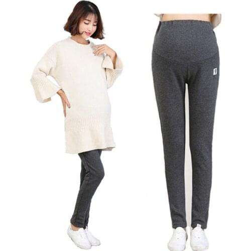 Plus Velvet Thickening Autumn Winter Maternity Leggings Cotton Pregnancy Pants Adjusting Button Hold Pregnant Womens Abdomen