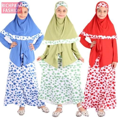 Ramadan Kids Islamic Clothing Eid Mubarak Abaya Turkey Arabic Hijab Muslim Dress Set Girls Kaftan Dubai Caftan African Dresses