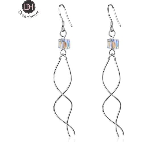 Dreamhonor 925 Sterling Silver Long Tassel Wave Ear Line Earrings Simple Crystal Earrings For Women Jewelry Wholesale