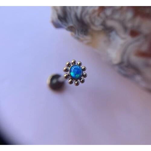 Hot sale 316L stainless steel 16G internal thread Opal Zircon Trinity ball labret tragus helix conch cartilage piercing earring