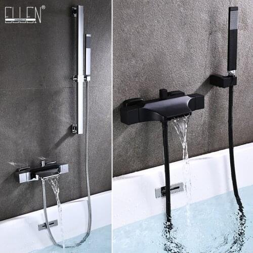 ELLEN Bathtub Faucets with Sliding Bar Hot Cold BathShower Black Chrome Faucet Water Mixer Tap Crane ELS2016