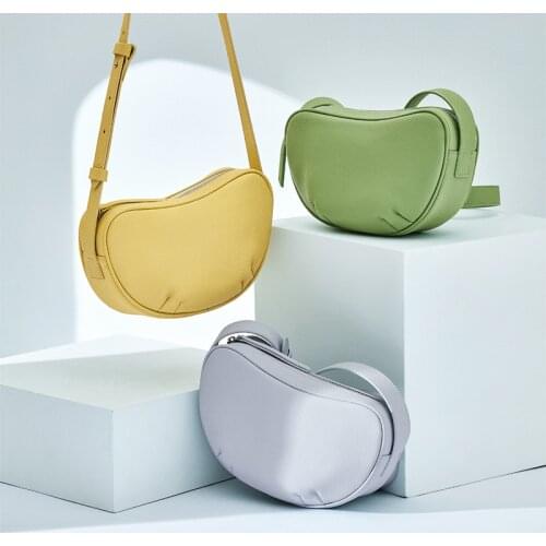 Fashion simple pea bag soft top layer genuine leather one-shoulder messenger crescent bag