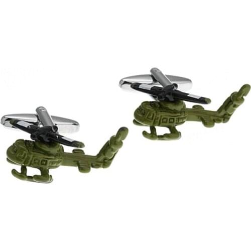 Vintage Green Painting Rotatable Helicopter Style Quality Copper Material Cuff Links