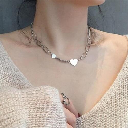925 Sterling Silver Vintage Heart Charm Pendant Choker Korean Necklace For Girl Women Statement Wedding Jewelry dz223