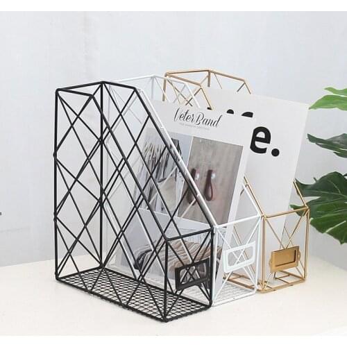 Nordic Iron Grid File Storage Rack Books Sotrage Box Office Supplies Magazine Display Rack Desktop Double Layers Creative Shelf