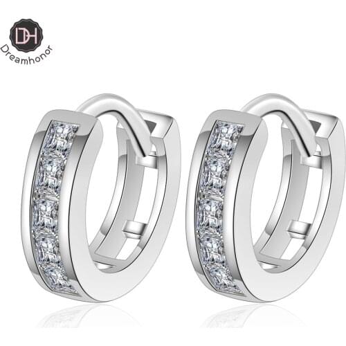 Dreamhonor European American 925 Sterling Silver Round Zirconia Clip Earrings Jewelry For Women Gift Accessories