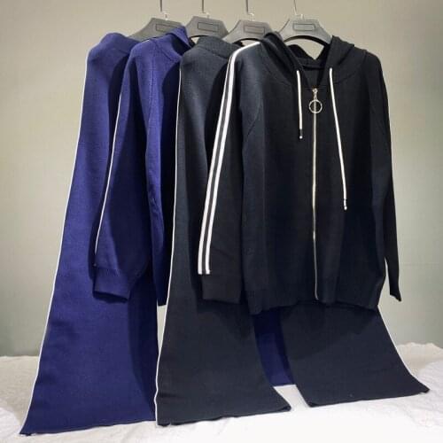 Ladies Hooded coat with zipper&wide leg pants Female Sportswear two piece set women Casual clothing Jogging Outfits