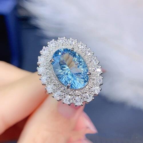 Luxury 925 Sterling Silver 10*14MM Oval Cut Natural Blue Topaz Gemstone Anniversary Party Luxury Ring For Women Fine Jewelry