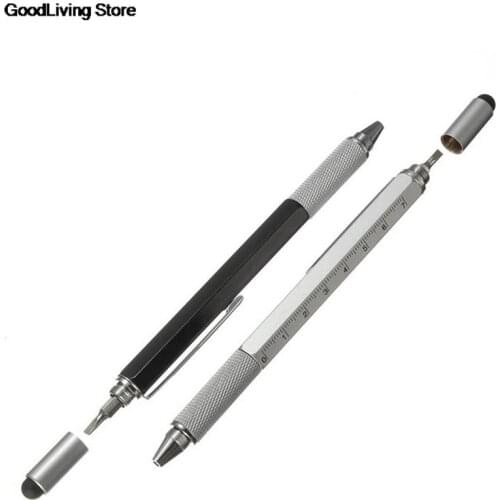 1PC 6 In 1 Touch Ballpoint Stylus Pen With Spirit Level Ruler Screwdriver Tool Office School Supplies Best Gifts