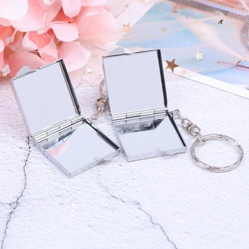 1pc Mini Folding Mirror Portable Outdoor Compact Pocket Cosmetic Mirror Personalised Key Ring Keychain