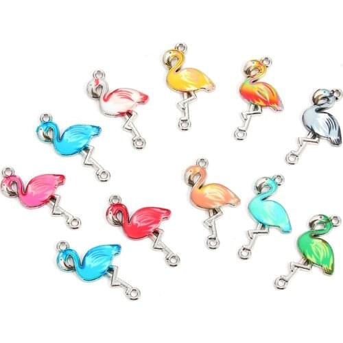10pcs Flamingo Enamel Alloy Bracelets Connectors Animal Charms For DIY Necklace Accessories DIY Fashion Jewelry Finding
