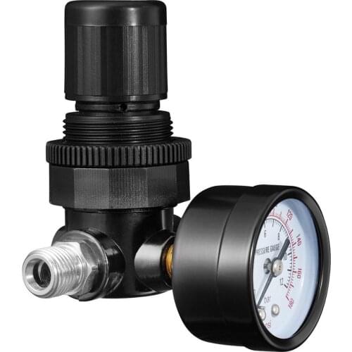 180PSI/12Bar 1/4 Thread Air Pressure Reducing Regulator Air Source Treatment Unit With Pressure Gauge Black