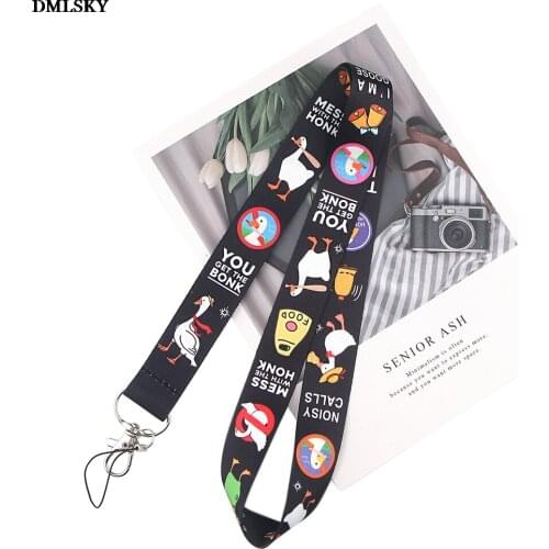 24pcs/lot M4709 DMLSKY Cartoon Keychains Black Lanyard Neck Key Strap for Phone Keys ID Card Goose Game Lanyards
