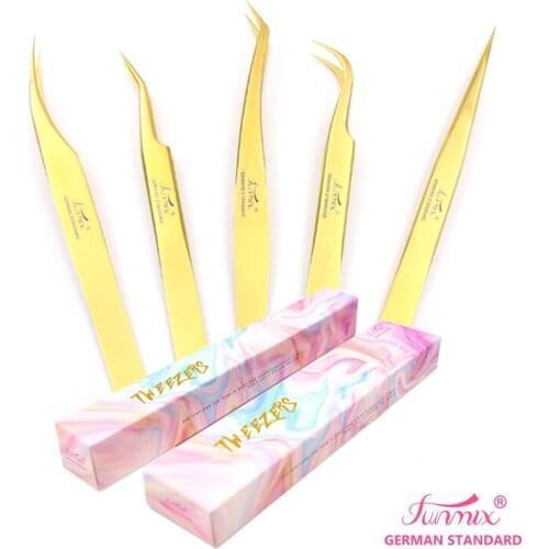 5pcs/set Funmix New Premium Gold Color Makeup Tweezers Tweezers For Eyelash Extension Makeup Tool