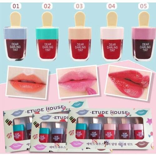 5pcs/set Korean Style Cute Ice Cream Lip Tint Makeup Lasting Waterproof Lip Gloss Lipstick Liquid Lipgloss Moisturizing Cos D0G0