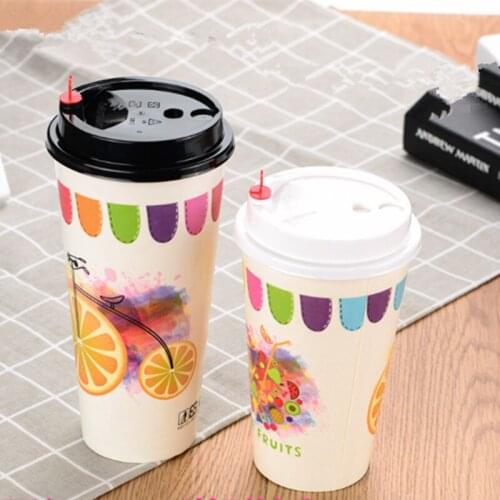 50pcs Creative fruit lemen juice cup birthday celebrate party favor beverage paper cup 500ml 700ml drink packaging cups with lid