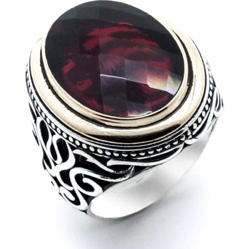 925 sterling Silver Red Oval Zircon Stone Ring
