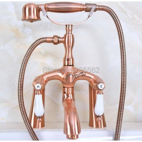 Antique Red Copper Clawfoot Bathtub Faucet Telephone Style Handheld Shower lna165