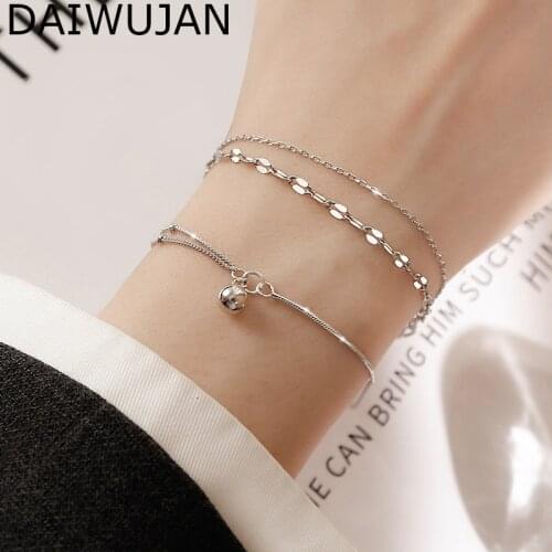 DAIWUJAN INS 925 Sterling Silver Bracelets for Women Vintage Double Layers Small Beads Chain Charm Bracelet Fashion Jewelry Gift
