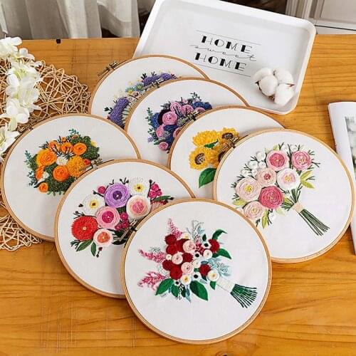 Bouquet Embroidery Kit for Beginners, Handmade Embroidery Full Kit, Starter Kit with Instructions, DIY Needle Kit, Embroidery