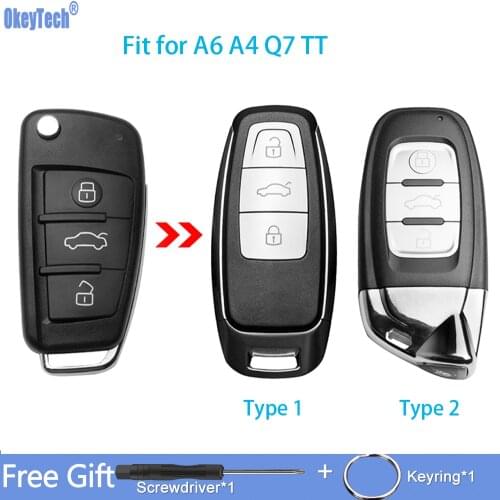 OkeyTech 3 Buttons Remote Key Shell Keyless Smart Key Case Upgrade Fit For Audi A6 A4 Q7 TT Remote Key Cover Fob Replacement