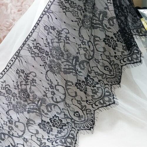 3M Black Exquisite Eyelash Lace Trim 34 cm Width Floral Chantilly Lace Fabric for DIY Dress Clothing Accessories Sewing Crafts