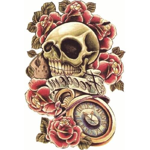 Colours Waterproof Skull Fake Tattoo Sticker for Men Neck Body Flash Decals Water Transfer Temporary Tattos Art Arm Tatoo