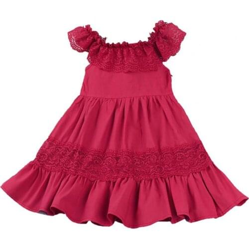 Kid Summer Dress Lace Stitching Loose Children Girls Ruffle Hem Loose Dress for Vacation