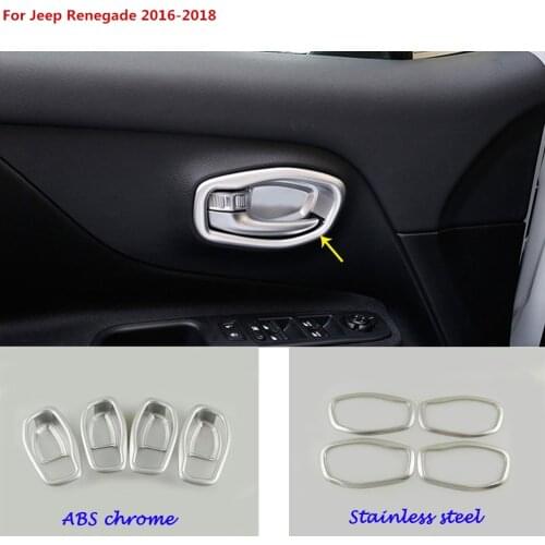 For Jeep Renegade 2016 2017 2018 car cover stick trim ABS chrome/stainless steel door inner handle bowl frame lamp armrest 4pcs