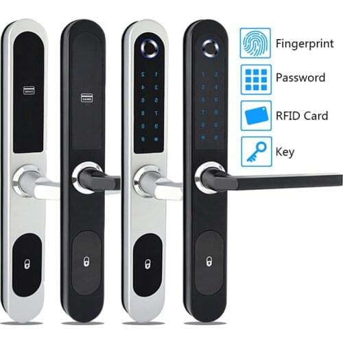 Smart Fingerprint door Lock Mechanical key Electronic Biometric Fingerprint Keys IC Card Touch Screen Keypad Auto Lock