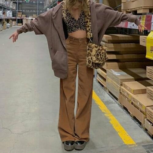 2021 Street Style Fashion Jeans Brown Wide Leg Pants Europe And The United States New Retro Super Light Core Velvet Slacks