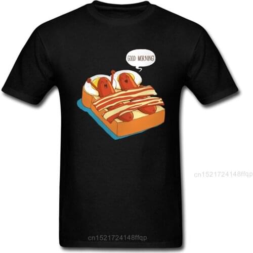 Breakfats In Bed T-Shirt Funny Tops Men T Shirt Black Tshirt Summer Fall Plain Tees All Cotton Printed Student Clothes Cute Dog