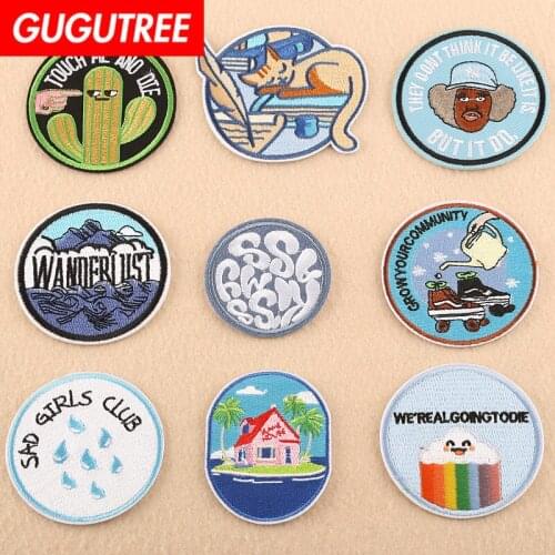 GUGUTREE embroidery round patch animal cartoon patches badges applique patches for clothing DK-36