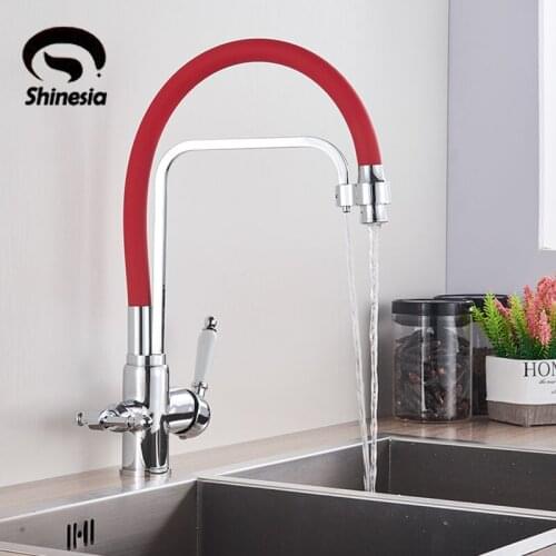 Chrome Red kitchen faucet hot cold mixer tap 360 degree rotation filter drink water dual handle deck mount bathroom wash faucets