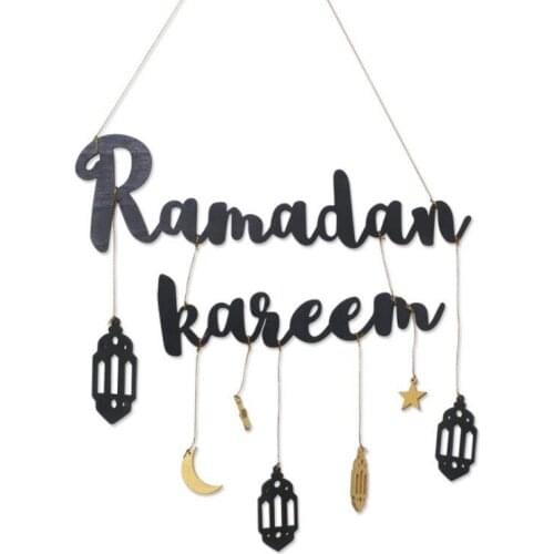 Eid Mubarak Ramadan Kareem Decor Moon And Star Alphabet Pendant Wooden Craft For Home Door Hanging Decor
