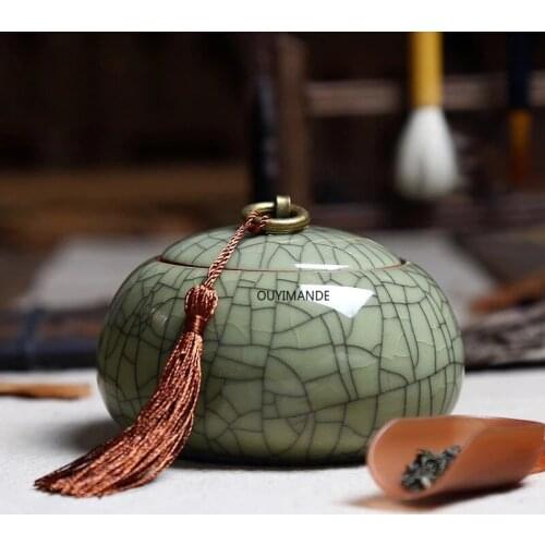 Celadon Tea Caddies Ceramic Canister Creative Sugar Tank Spice Jar Porcelain Sealed Cans Storage Bottle Kitchen Food Container