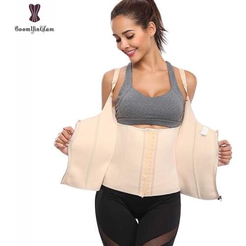 Neoprene Corset Waist Trainer Zip Up Hooks Eyes Bustier Plus Size 6XL Gorset Steel Boned Women Adjustable Shoulder Strap Korsett