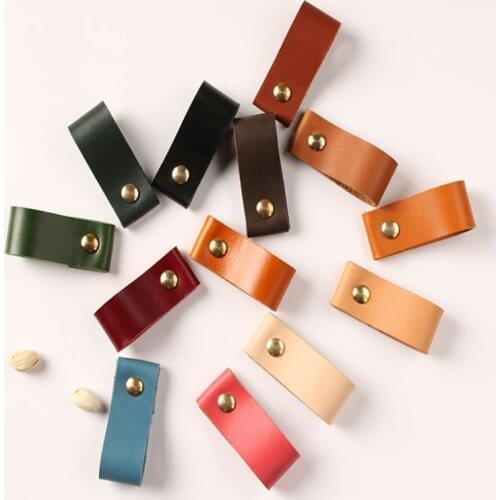 Northern European-Style Cowhide Small Wardrobe Drawer Door Pull Genuine Leather Handle Kitchen Cabinet Handles Furniture Knobs